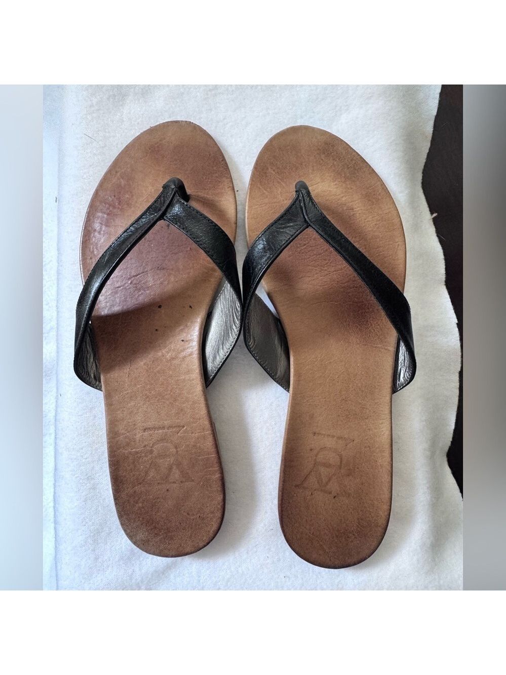 Diana Warner Casual Sandals with Black Leather Straps and Leather Footbed size39